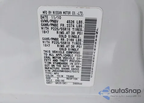 2011 Nissan Rogue Sv z USA, uszkodzony, nr VIN JN8AS5MV8BW275072